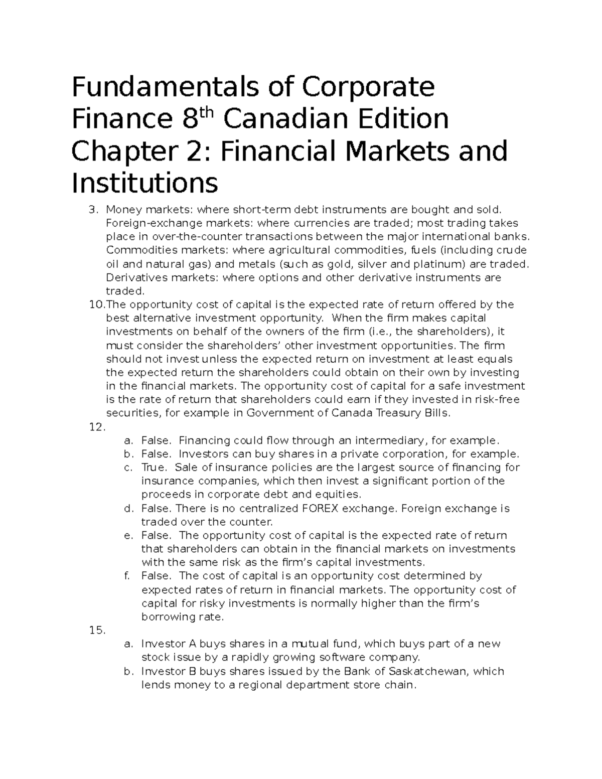 Chapter 2 Exercises: Financial Markets & Institutions (FIN 8) - Studocu