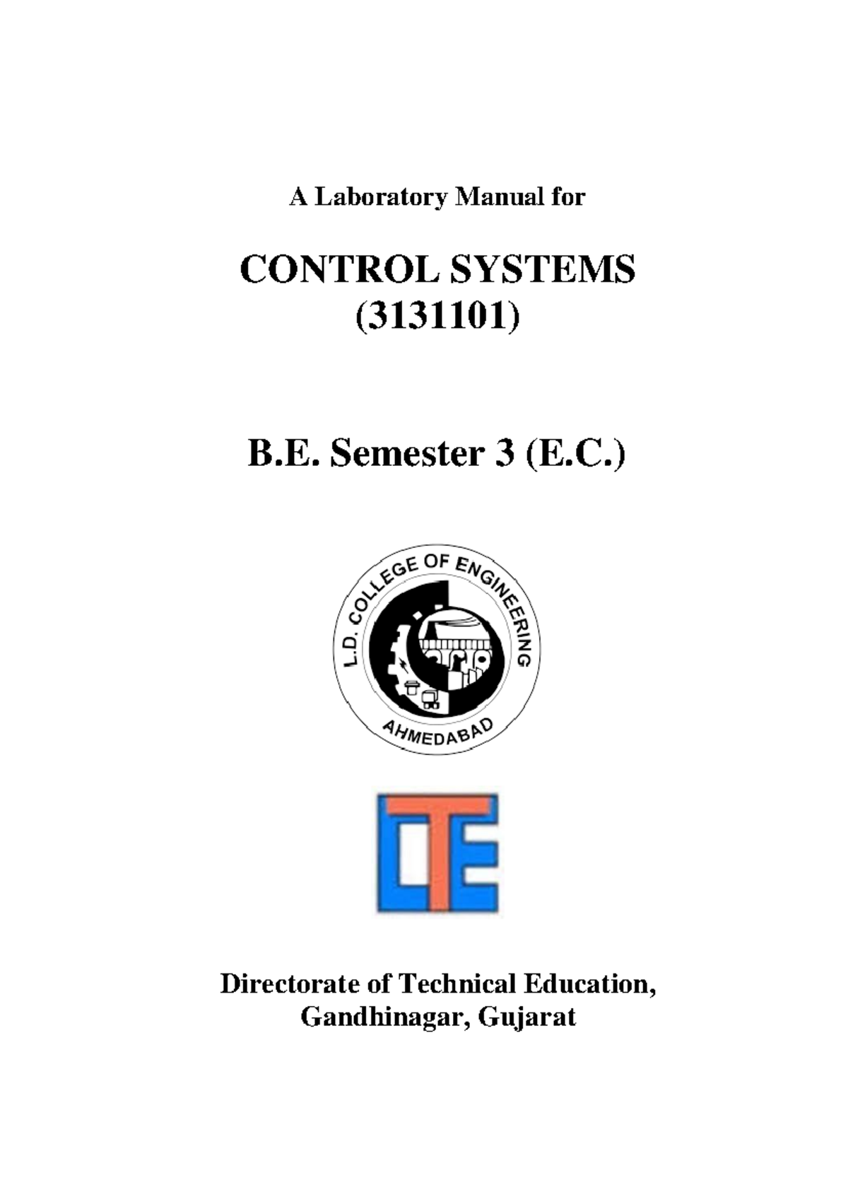 Control Systems Lab Manual for B.E. Semester 3 (3131101) - Studocu