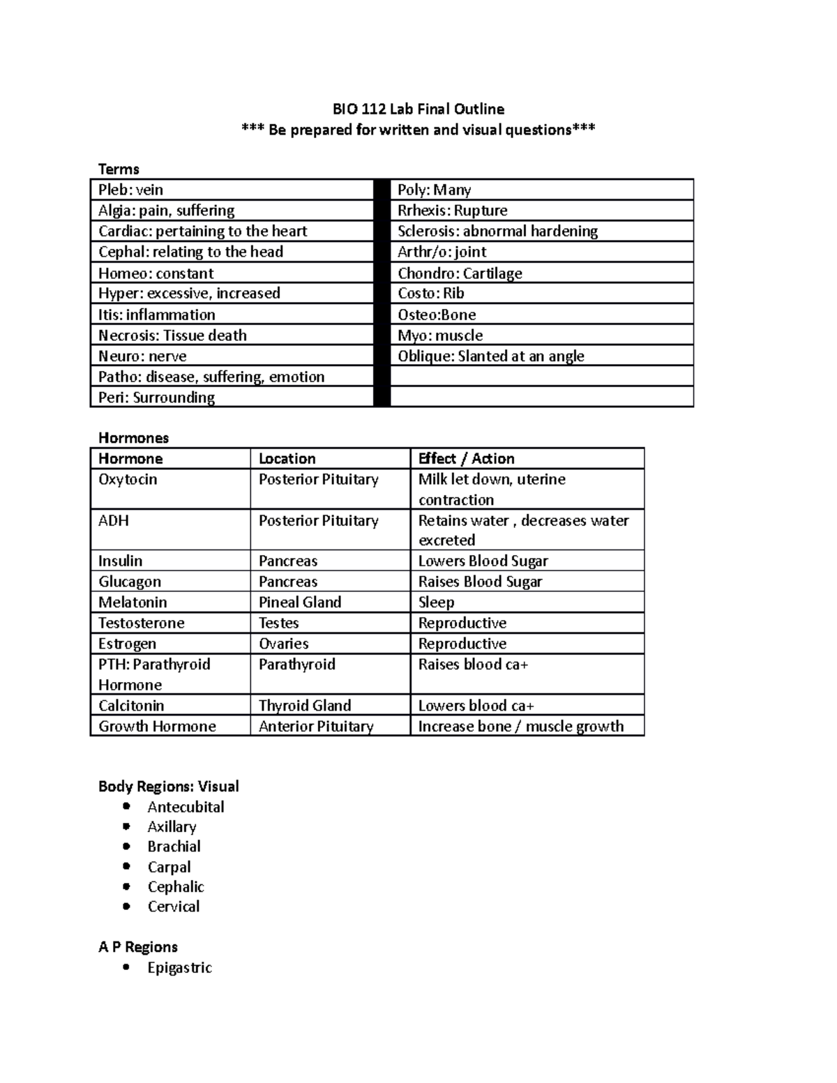 Final Lab Exam Study Guide for BIO 112: Key Terms and Concepts - Studocu