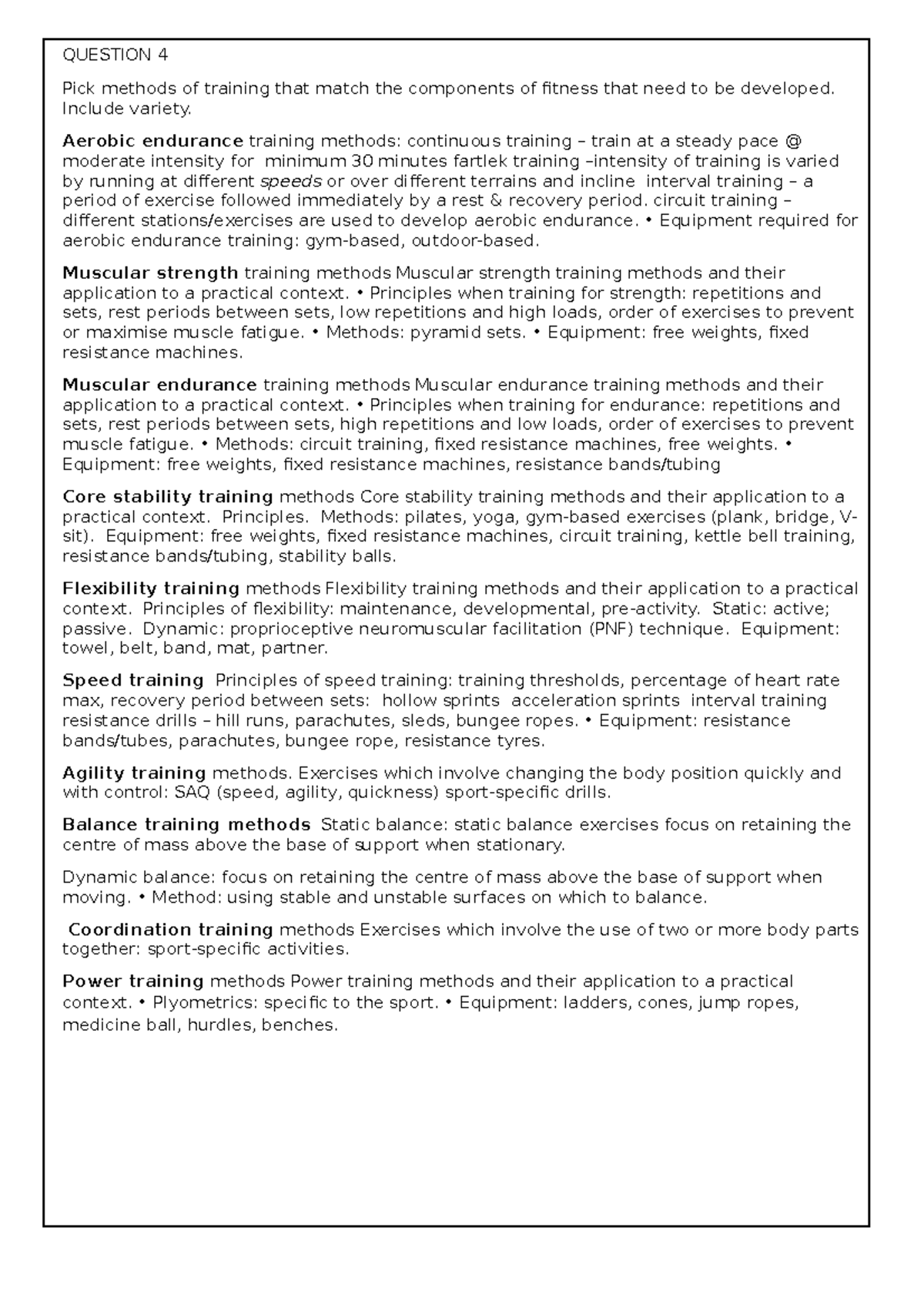 BTEC Sport 2023 Training Methods Notes - Comprehensive Overview - Studocu
