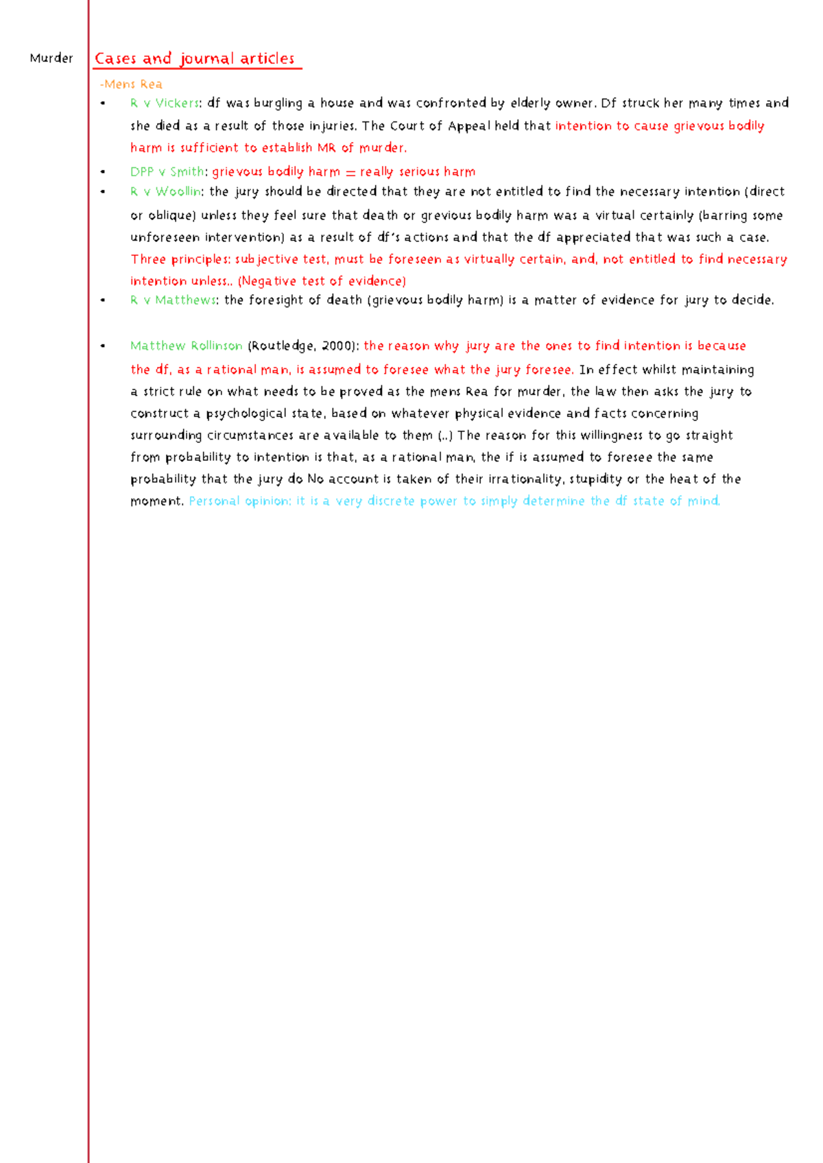 Murder - Brief Summary of Key Cases and Legal Principles - Studocu