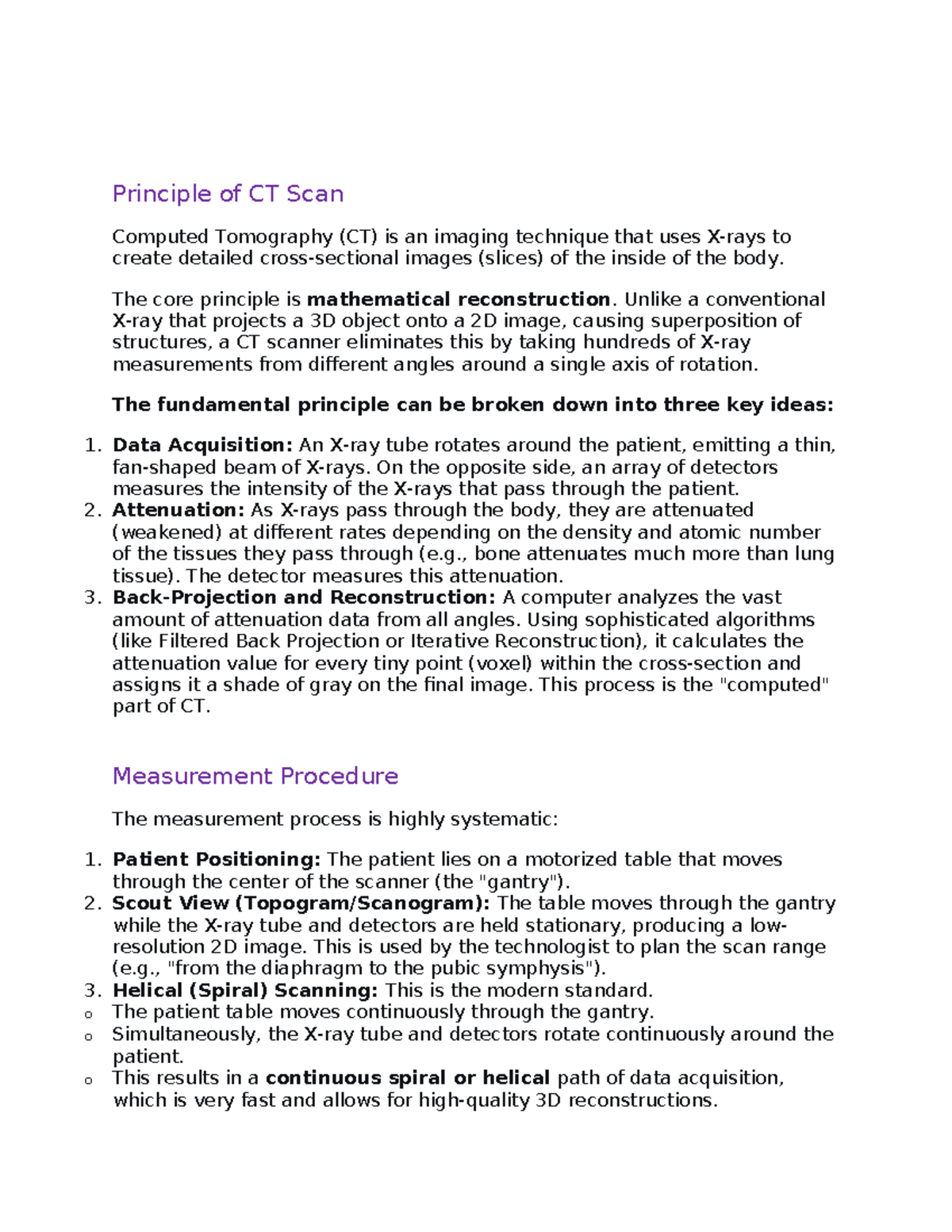 CT Imaging Principles and Techniques - P3 Biomedical Engineering Notes ...