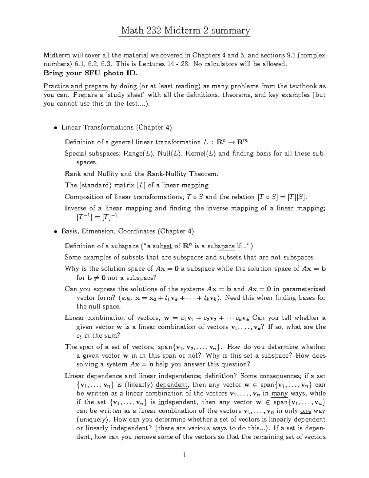 Math 232 Midterm 2 Review: Key Concepts from Chapters 4-6 - Studocu