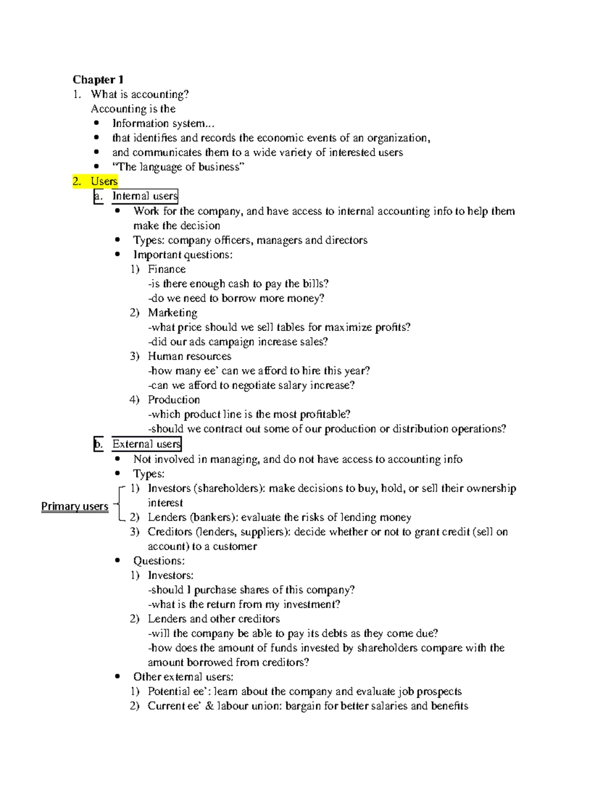 Managerial Accounting Concepts - Chapter 1 Overview and Key Terms - Studocu