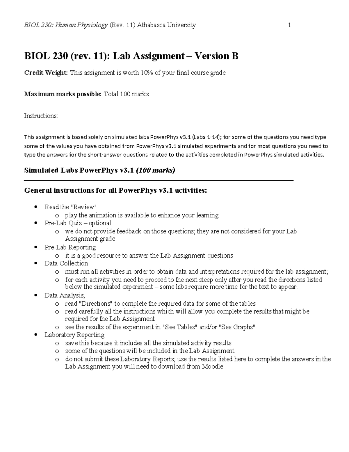 BIOL 230: Lab Assignment B – Simulated Labs Overview & Analysis - Studocu