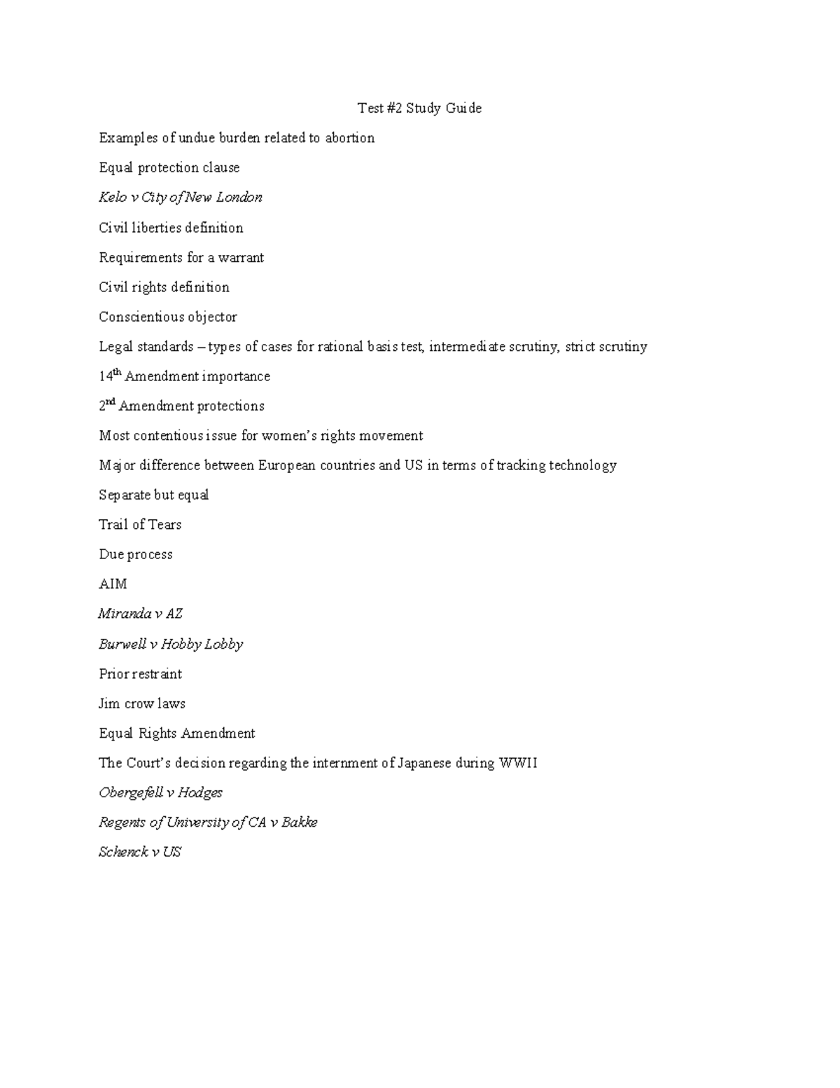 Constitutional Law Test #2 Study Guide: Key Cases & Concepts - Studocu