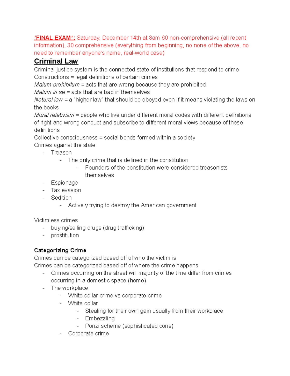 Criminal Law Concepts and Trends - CRJU Final Exam Notes - FINAL EXAM ...