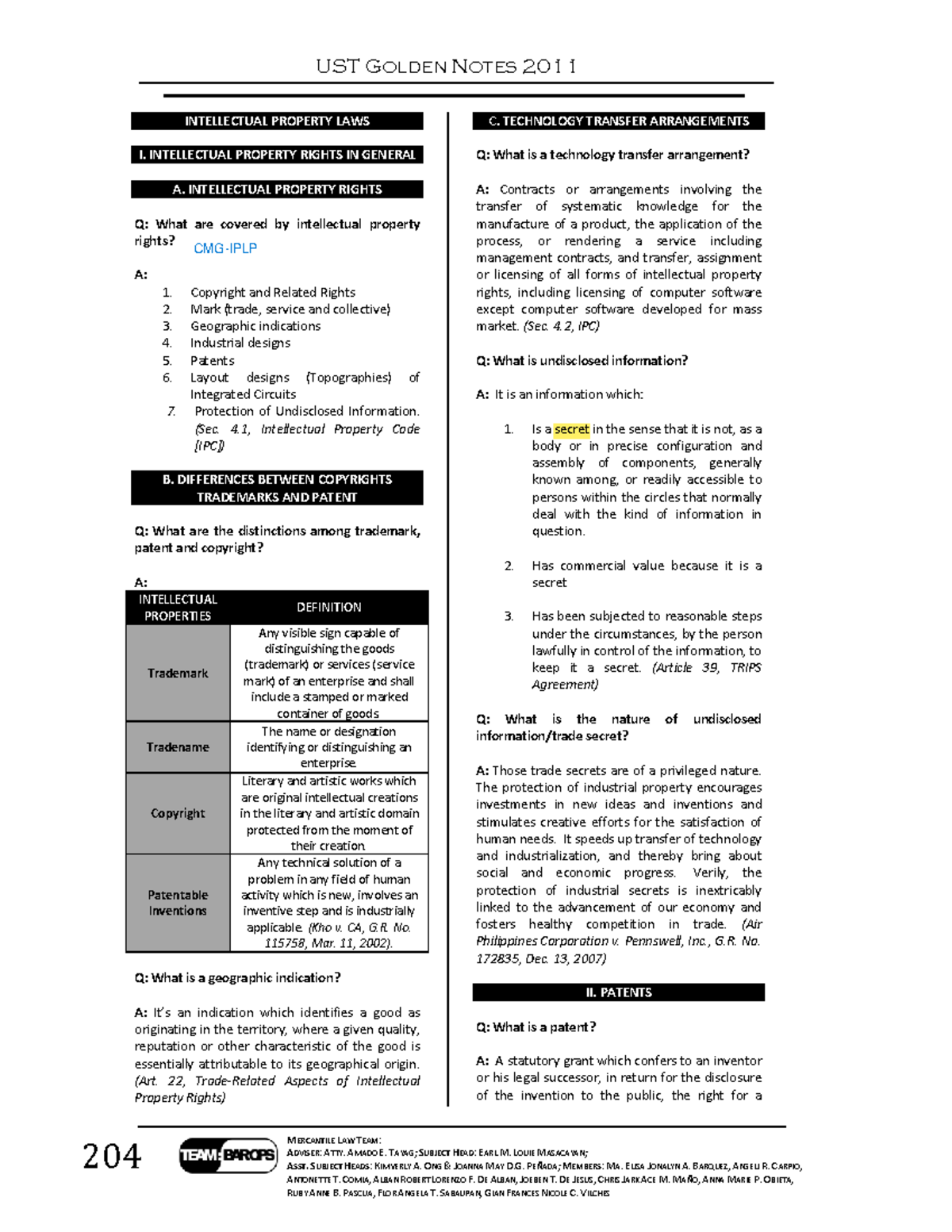 Ust golden notes intellectual property law pdf - UST GOLDEN NOTES 2011 ...