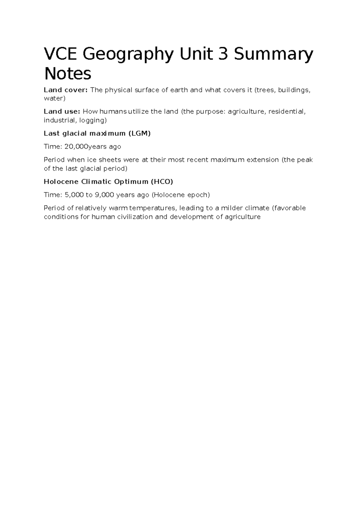VCE Geography Unit 3 Summary Notes: Land Cover and Human Impact - Studocu