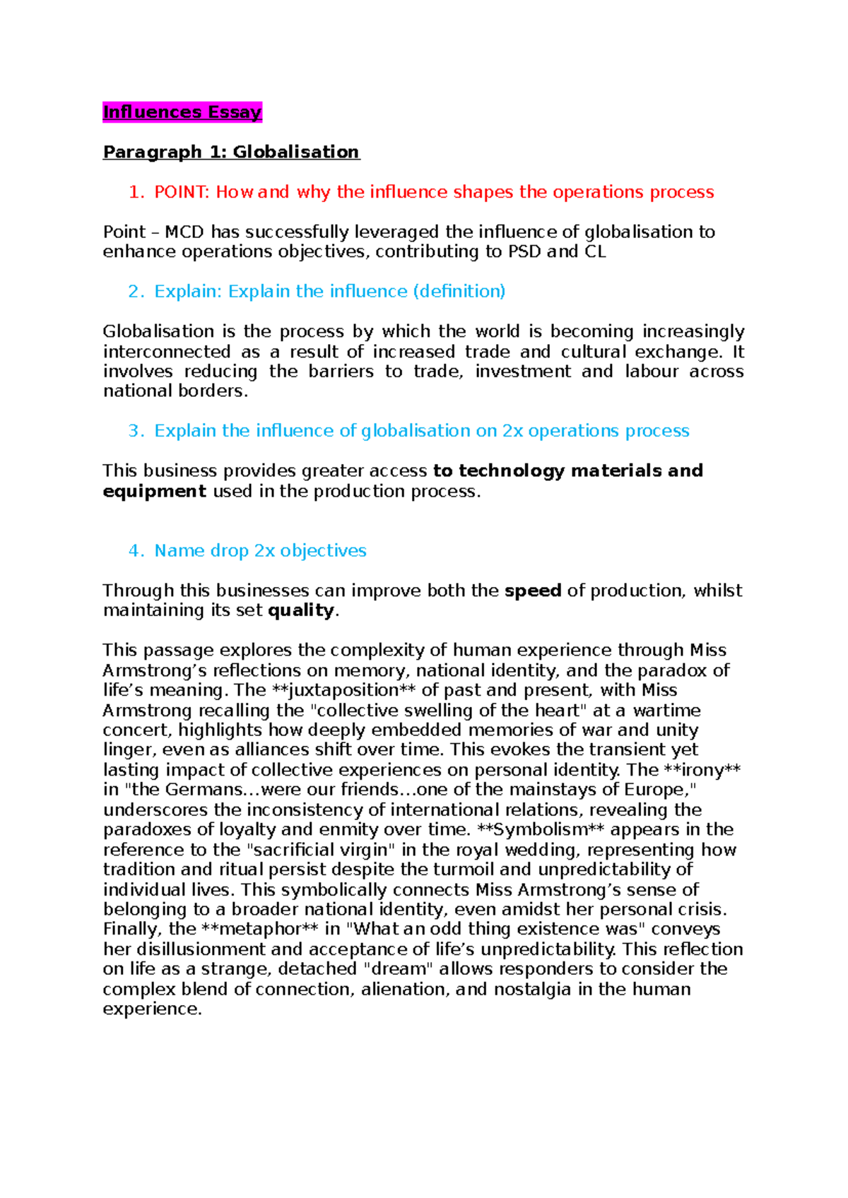 Influences Essay - good - Influences Essay Paragraph 1: Globalisation 1 ...