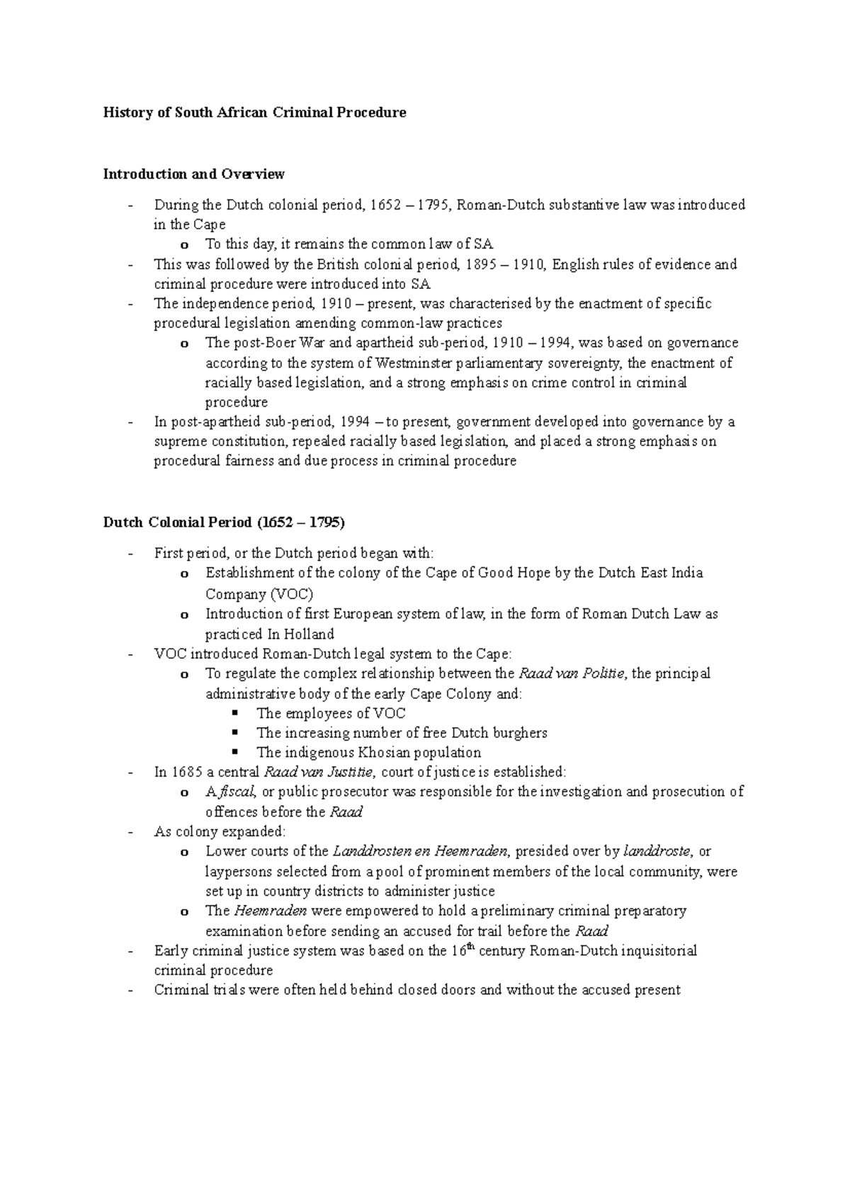 History of South African Criminal Procedure (SA Law 101) - Studocu