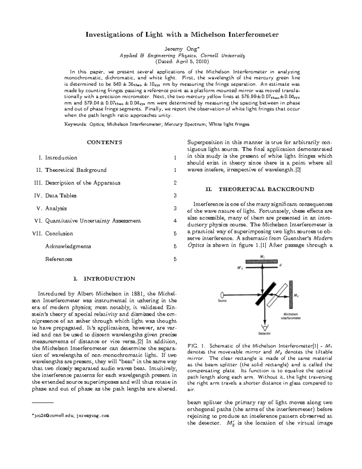 Michelsonpaper - Lab report - Investigations of Light with a Michelson ...