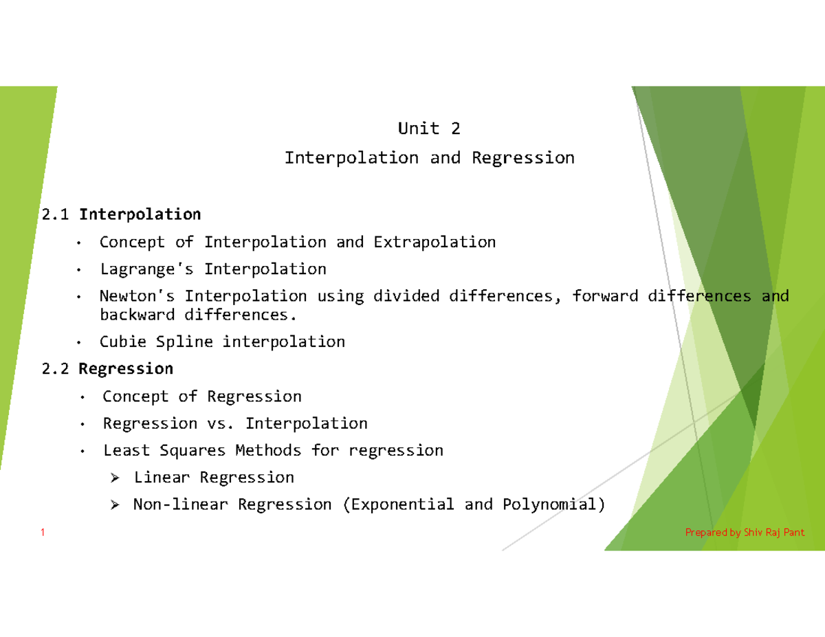 BCA Numerical Methods: Unit 2 - Interpolation & Regression Concepts ...