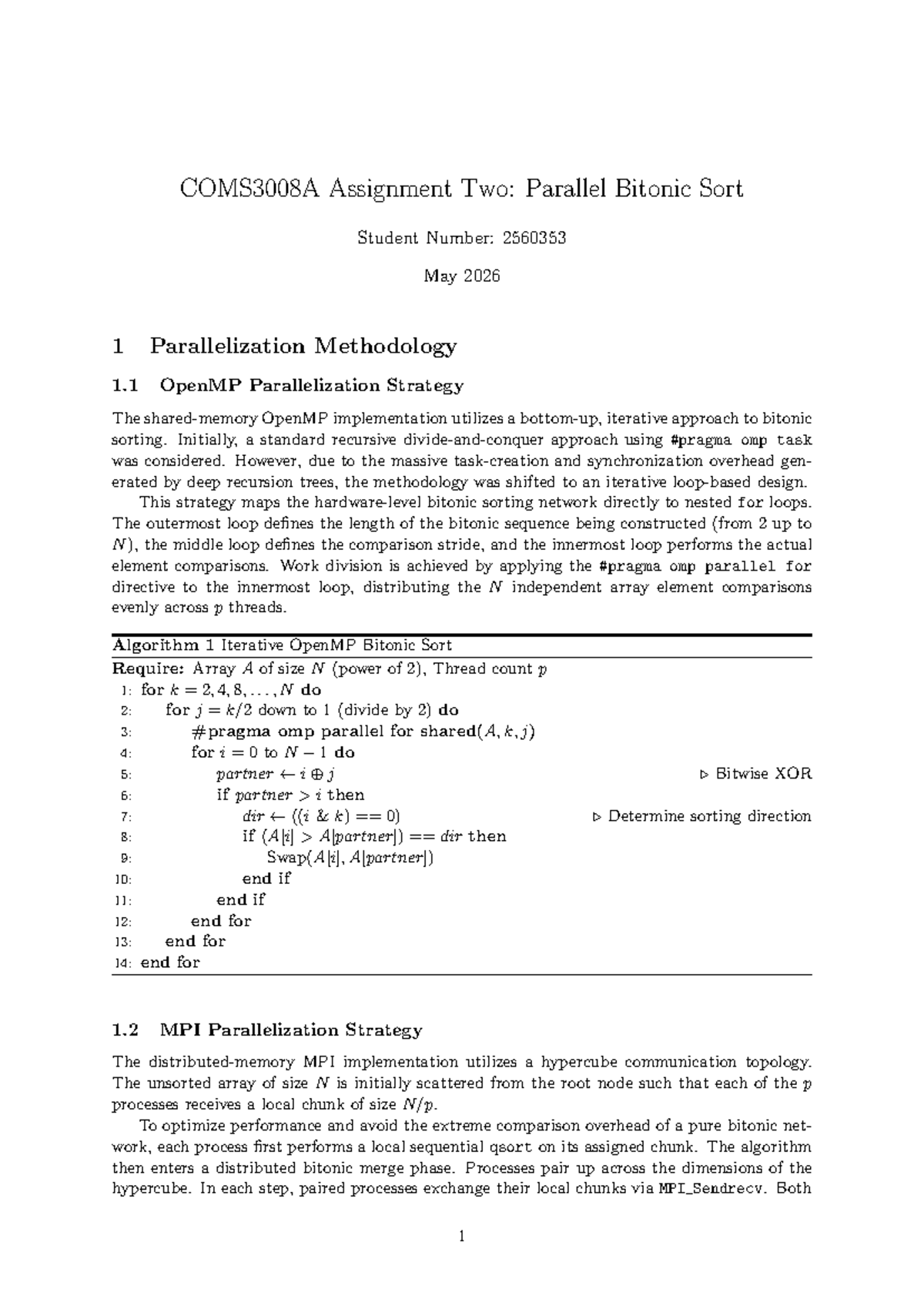 COMS3008A Assignment 2: Parallel Bitonic Sort Methodologies - Studocu