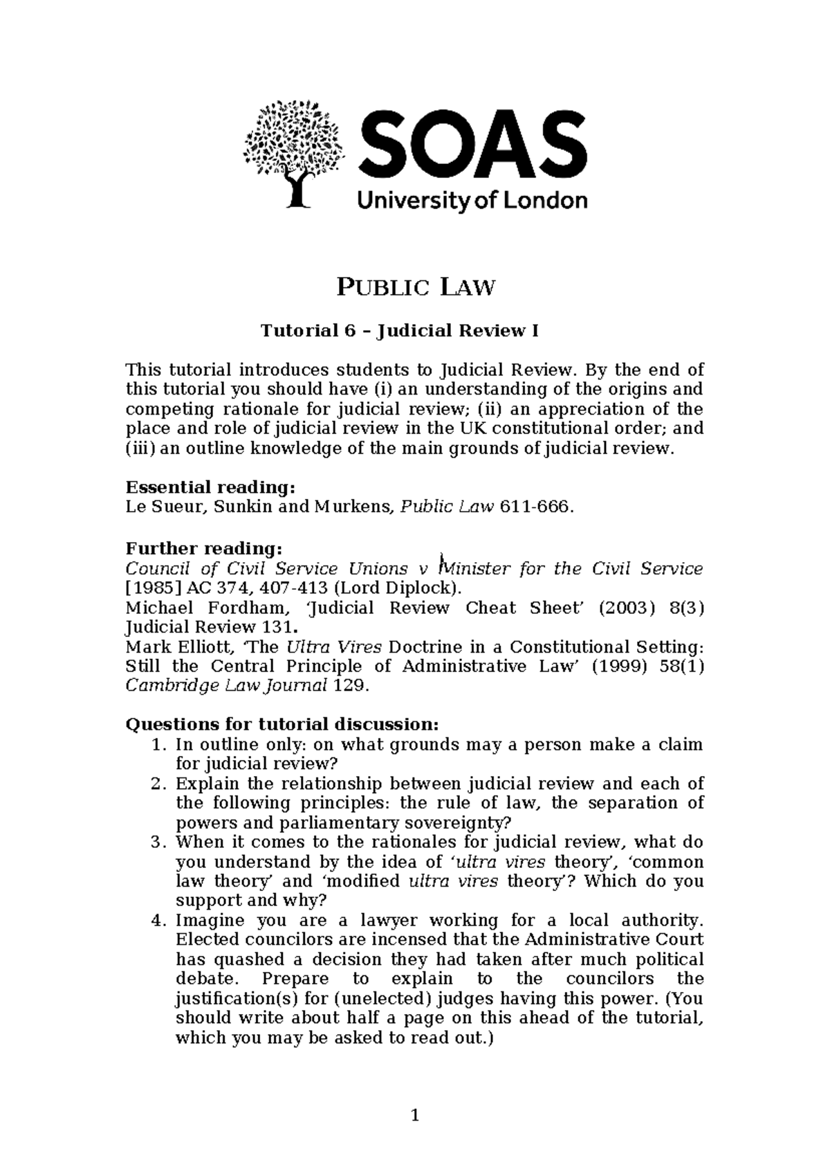 PL-Tutorial 6 - Overview of Judicial Review in Public Law - Studocu