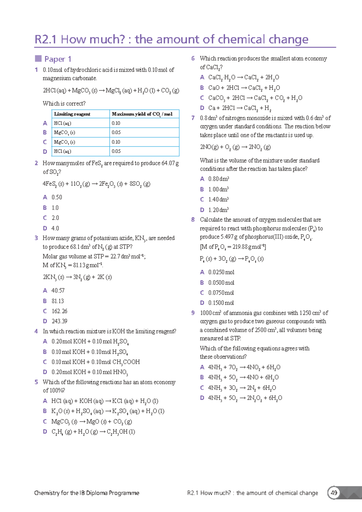 Chemistry for the IB Diploma R2.1 How Much? - Chemical Change Exam Prep ...