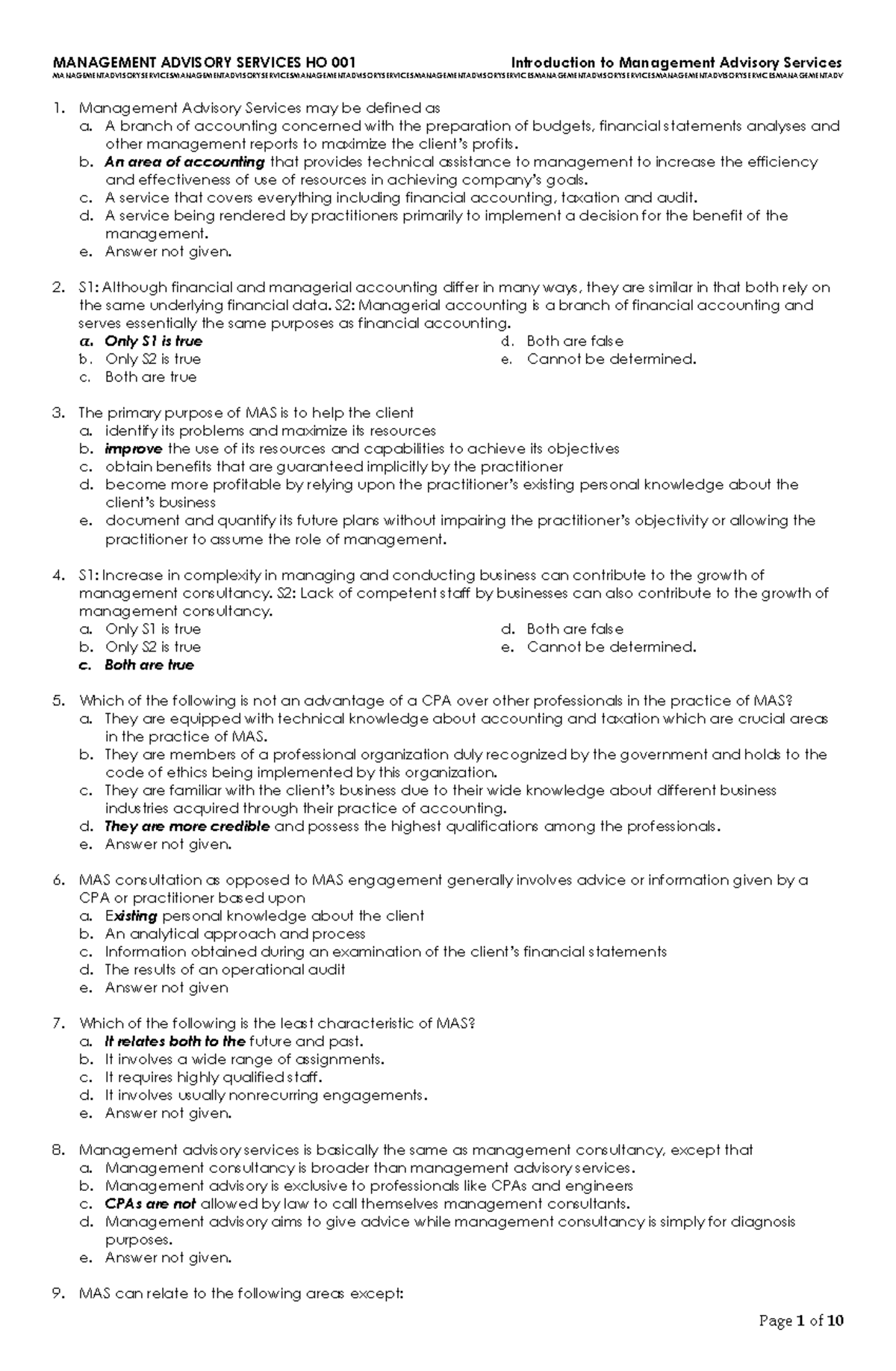Intro to Management Advisory Services (MAS) - HO 001 Study Notes - Studocu