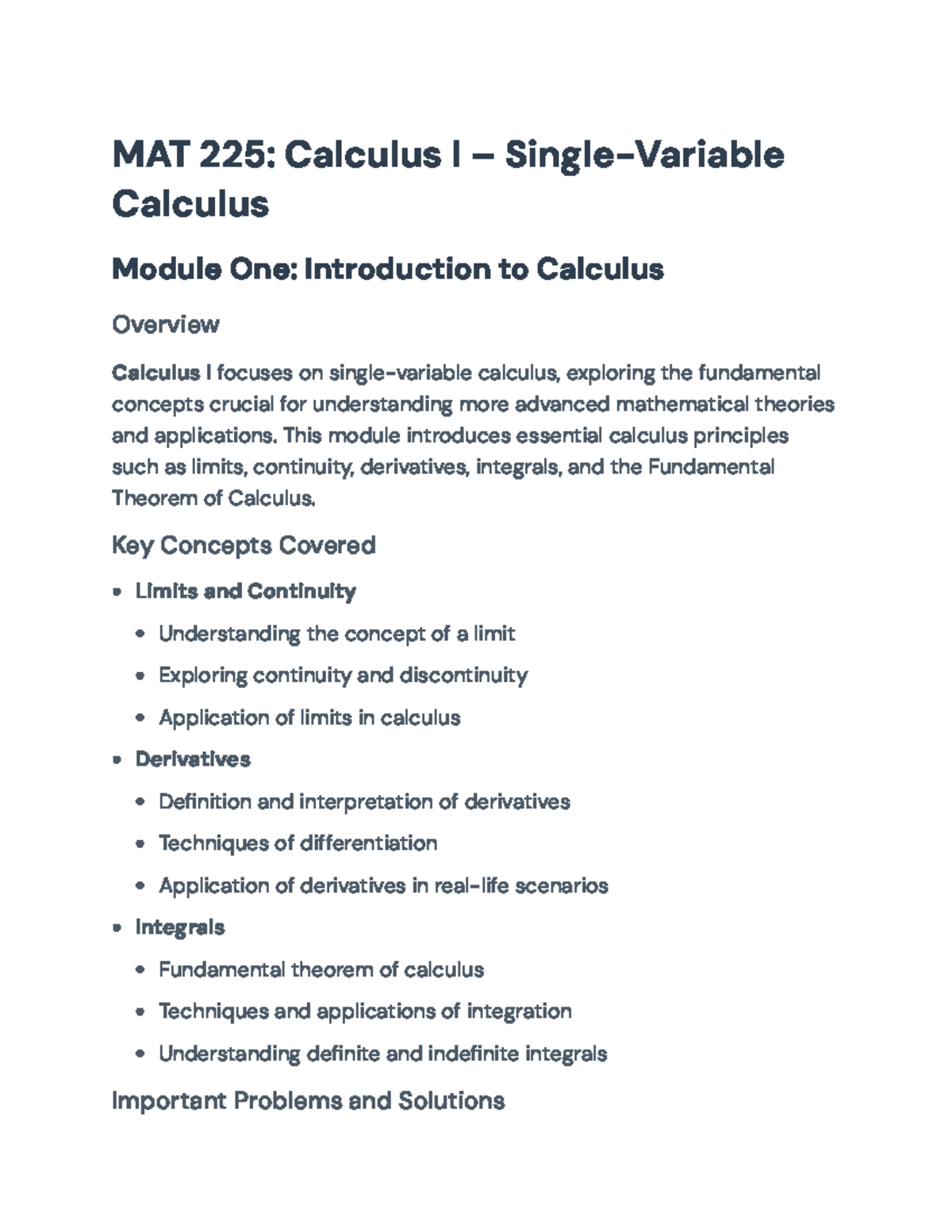 MAT 225: Calculus I Midterm - Key Concepts and Problem Highlights - Studocu