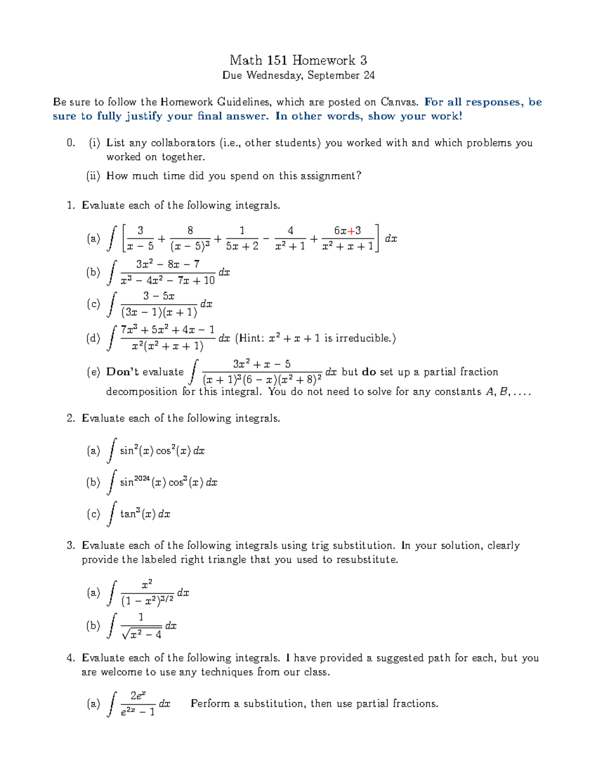 Math 151 Final Exam Homework on Integral Calculations - Studocu