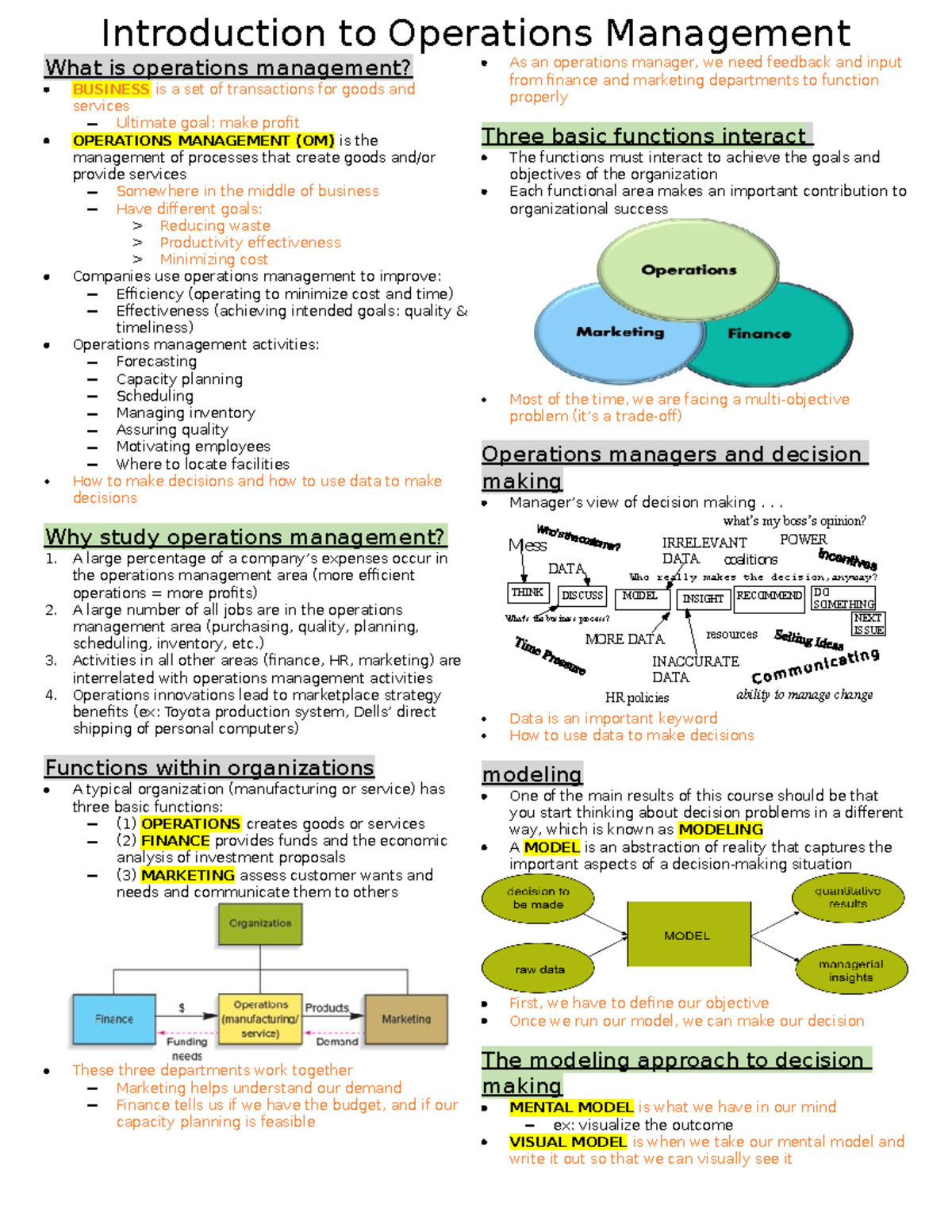 BUS 2501 - Introduction to Operations Management Overview - Studocu