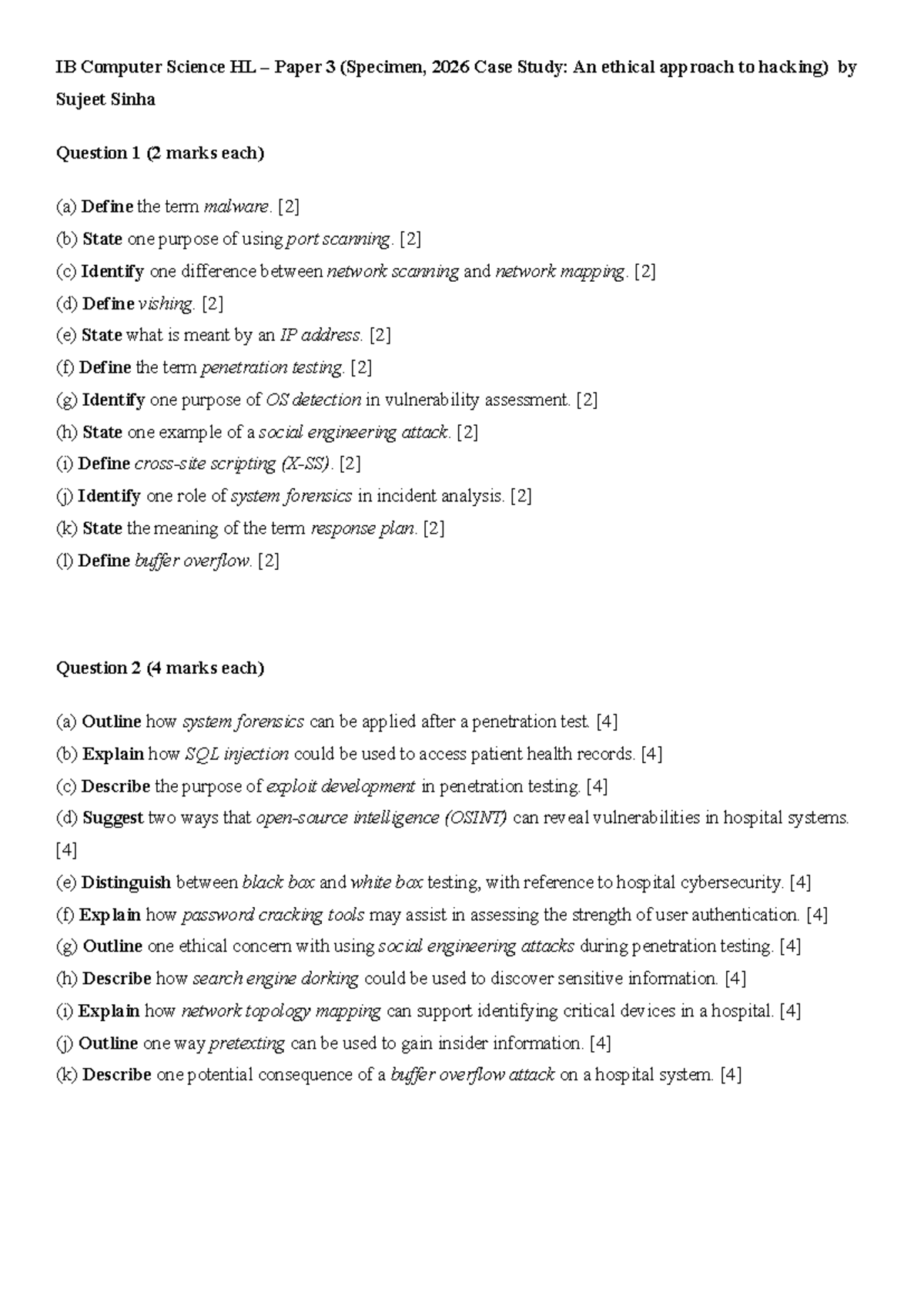 IB Computer Science HL Paper 3 (2026) Case Study: Ethical Hacking Insights - Document Preview