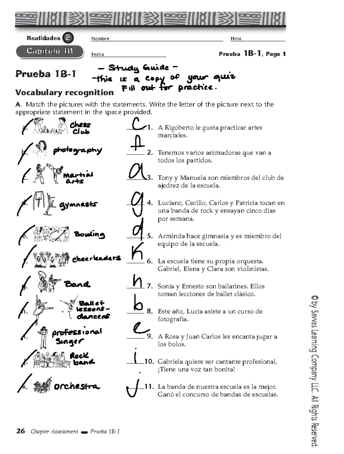 Sp 3 Prueba 1B Vocabulary Recognition Study Guide Quiz - Studocu