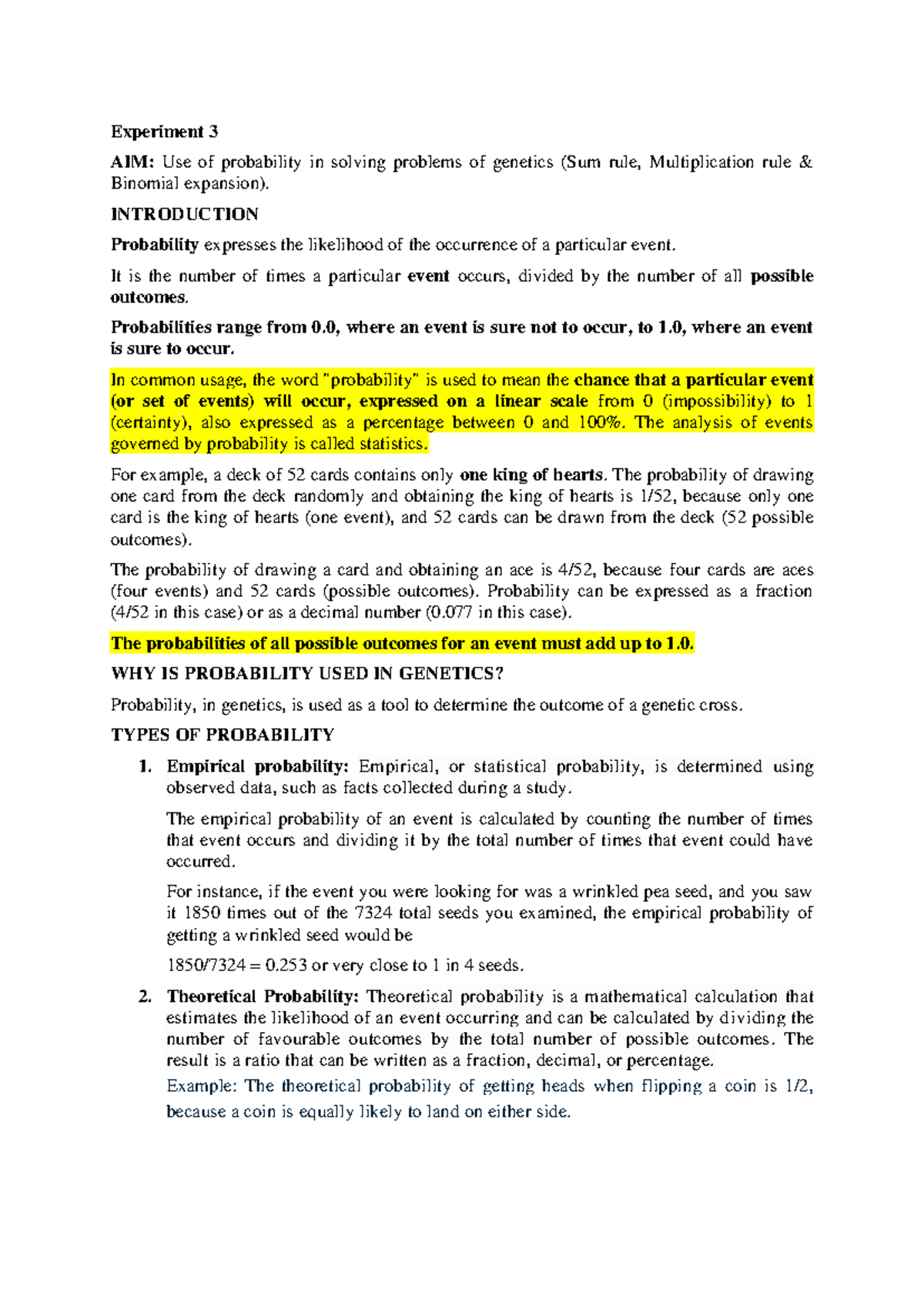 Genetics Experiment 3: Utilizing Probability in Genetic Problem Solving ...