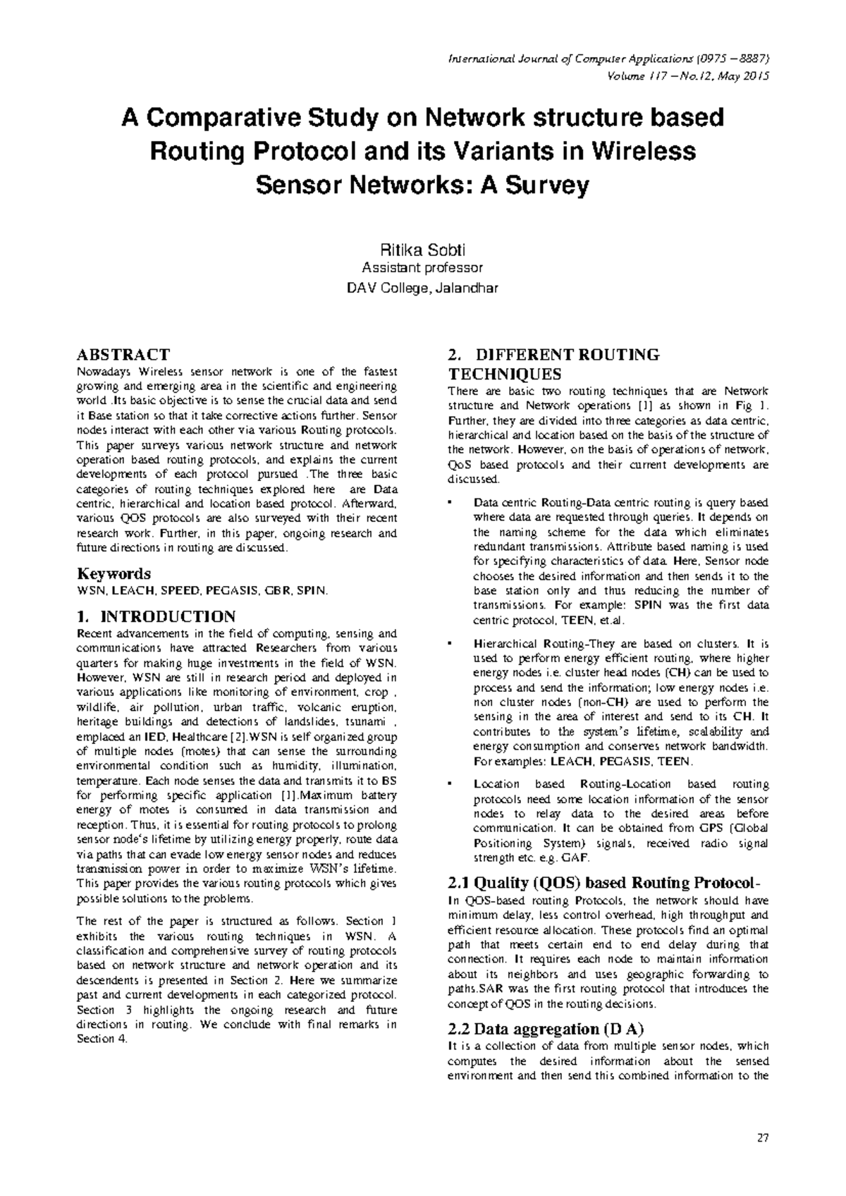 A Comparative Study on Network structure - Its basic objective is to ...