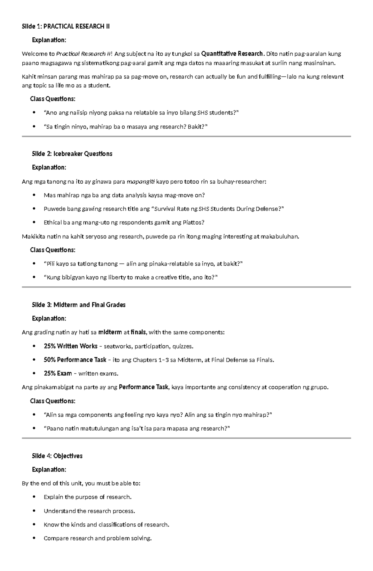 PRACTICAL RESEARCH II (PR2): Lecture Notes and Lesson Flow - Studocu