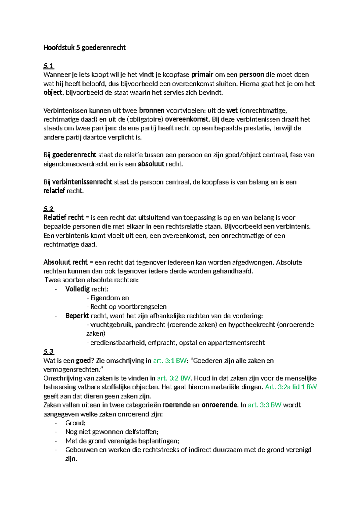 Hoofdstuk 5 Goederenrecht: Eigendom, Verbintenissen en Absolute Rechten ...
