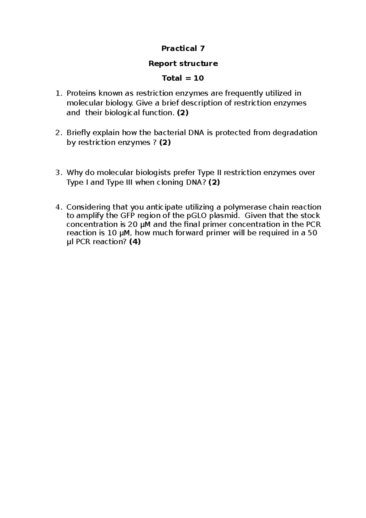 Group 2 Practical 7: Restriction Enzymes and PCR Analysis - Studocu