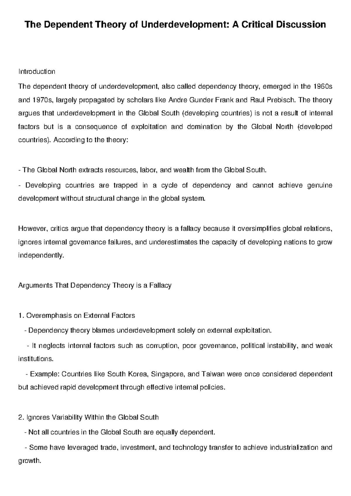Dependency Theory Discussion: A Critical Analysis of Underdevelopment ...