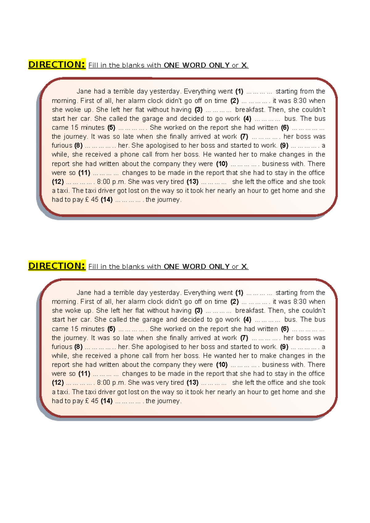 Complete the Paragraph with One Word Only: Fill in the Blanks - Studocu