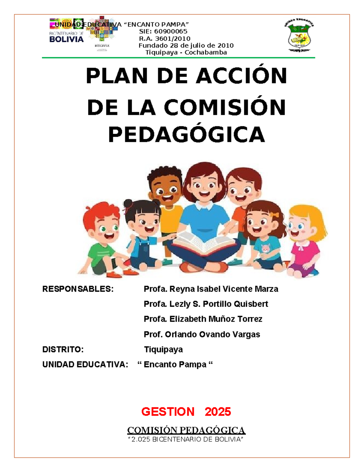 Plan de Acción de la Comisión Pedagógica - Unidad Educativa SIE: R.A. 2025 - Document Preview