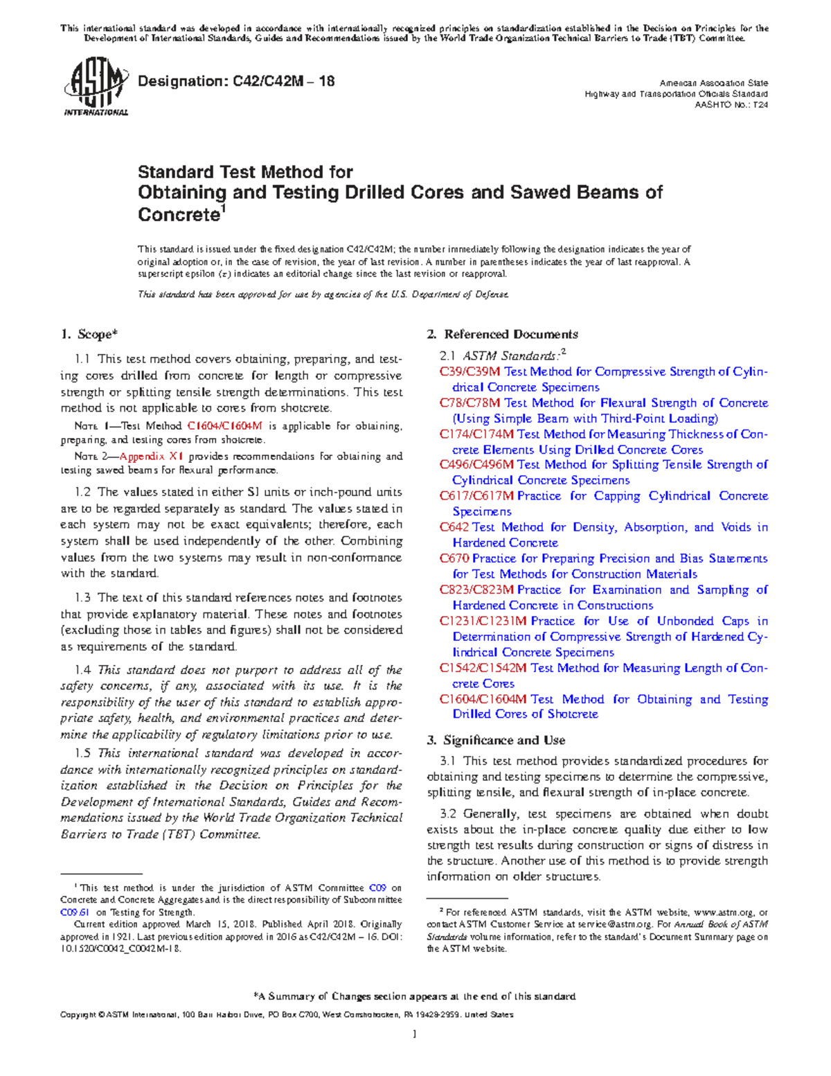 ASTM C42-18: Standard Test Method for Concrete Core Testing - Studocu