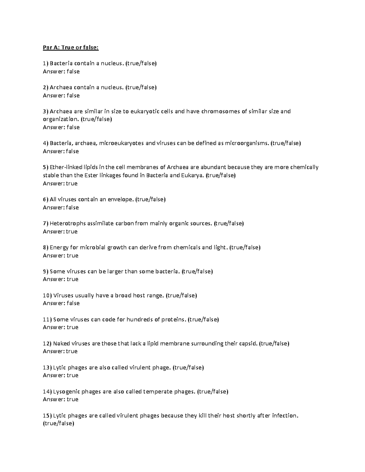 Midterm Exam Practice Answer Key for Microbiology (BIO101) - Studocu