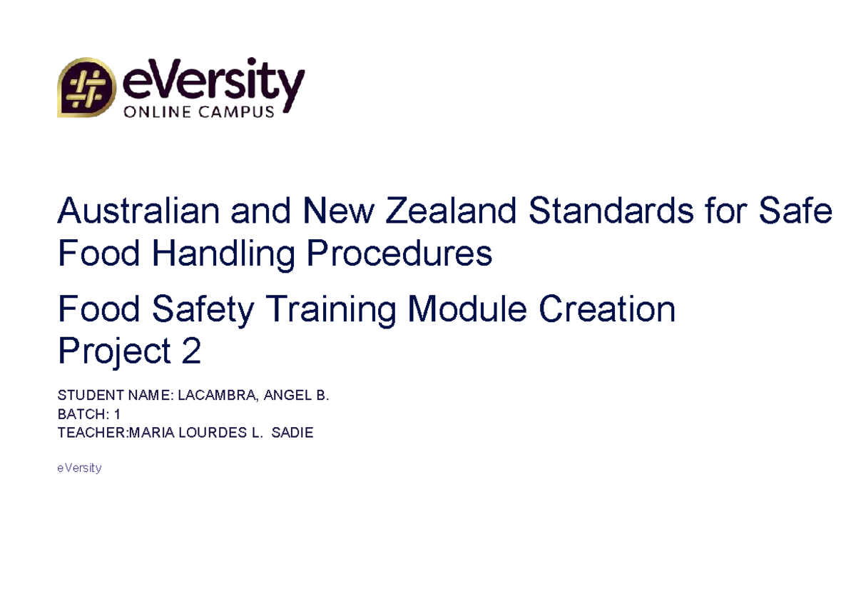 Food Safety Training Module Creation Project 2 (eVersity) - Studocu