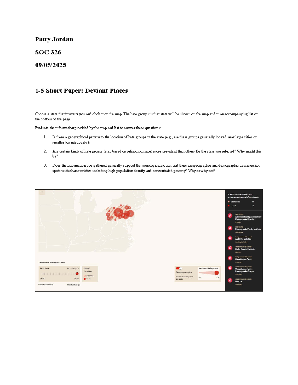 SOC 326 Short Paper: Geographic Patterns of Hate Groups in PA - Studocu
