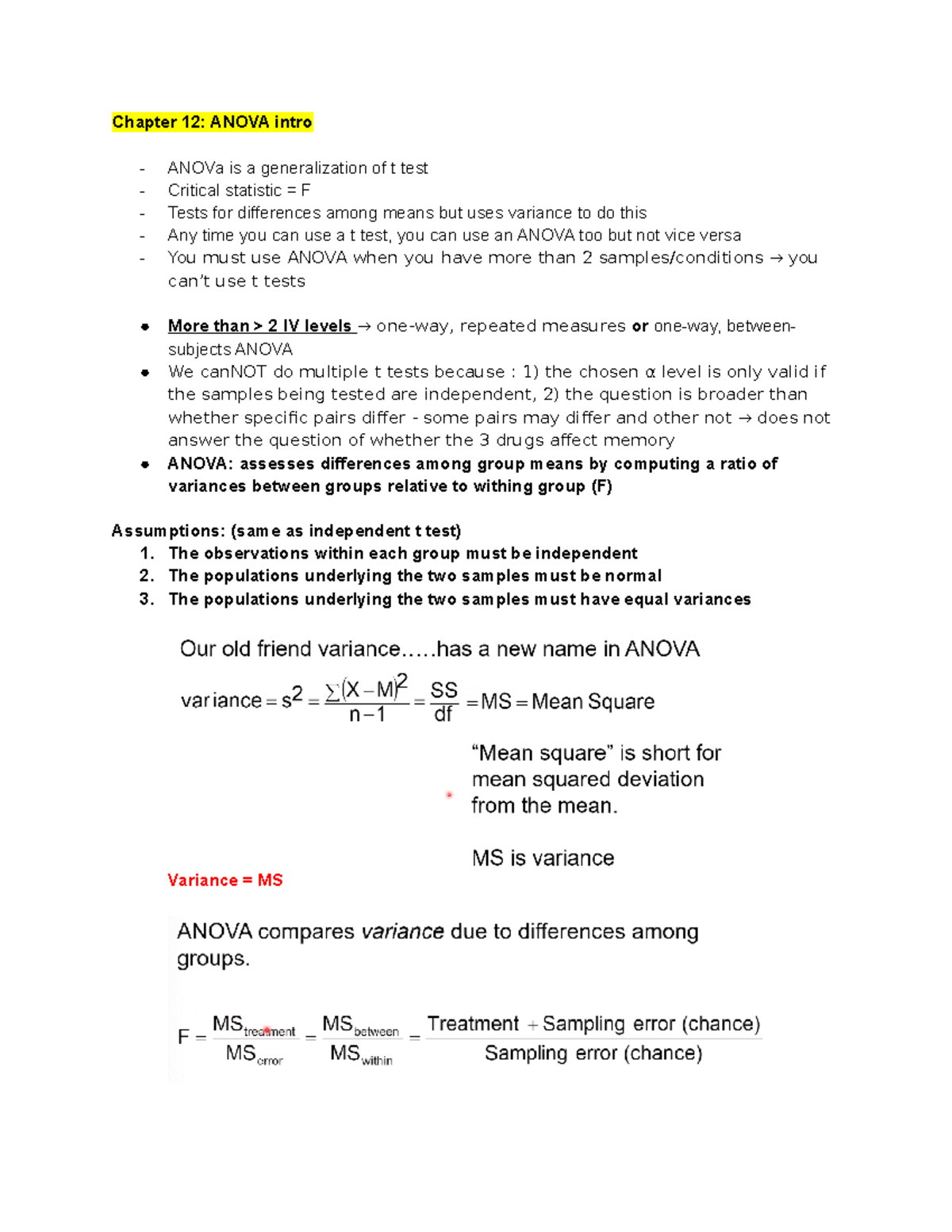 Chapter 12 - Introduction to ANOVA for Behavioral Sciences - Studocu