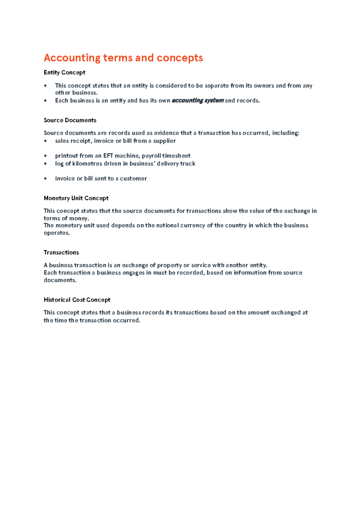 Accounting Concepts and Terms Overview for ACCT 101 - Studocu