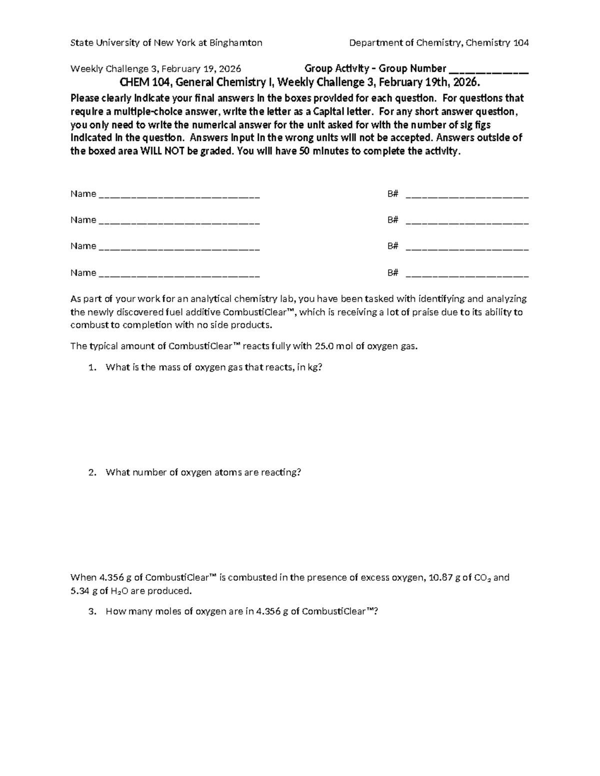 CHEM 104 - Spring 2026 - Weekly Challenge 3 - Group Activity Key - Studocu