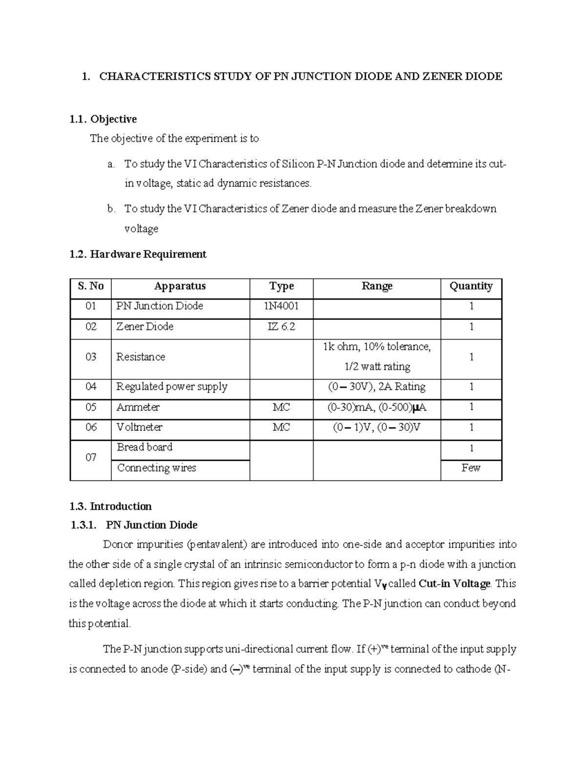 1. Characteristics Study of PN Junction and Zener Diodes (EE101) - Studocu