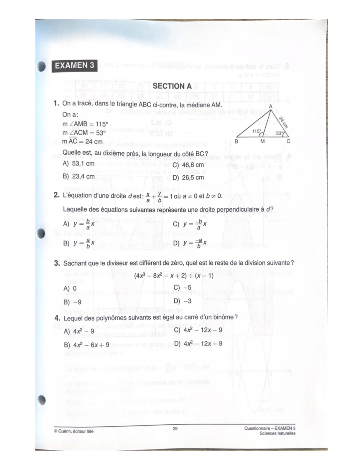 Examen de mathématiques SN - Examen 3 Sections A et C - Studocu