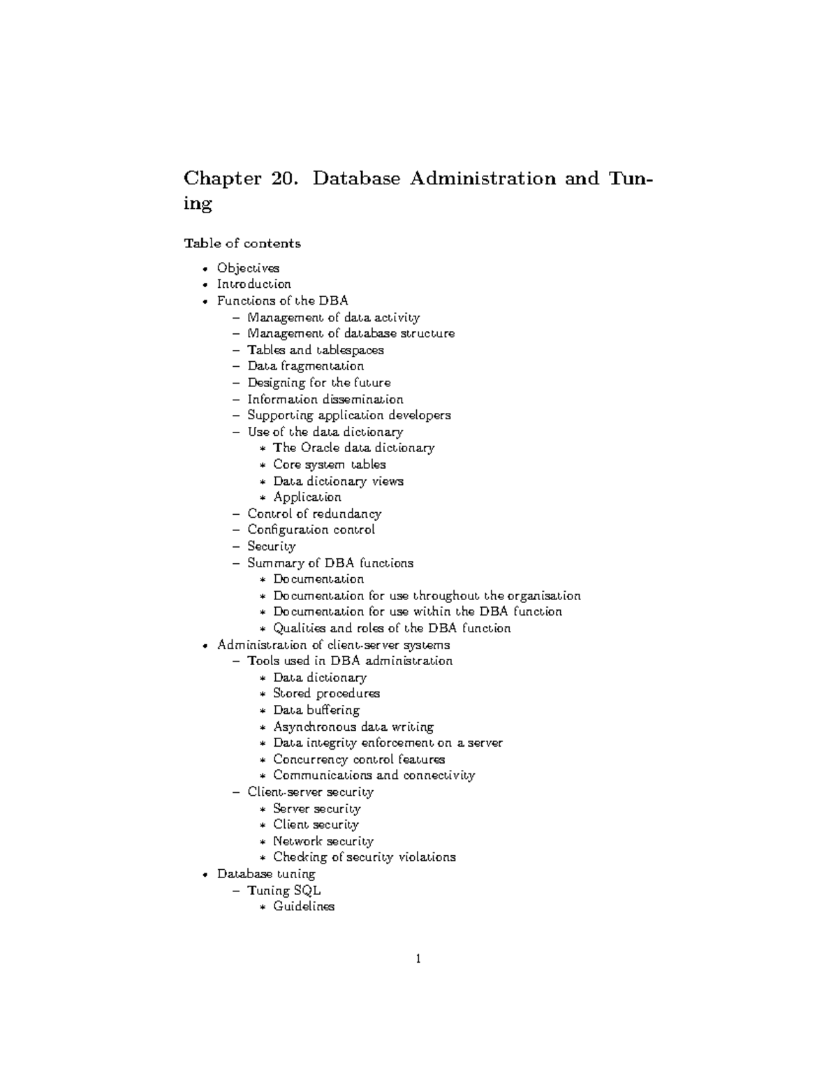 Chapter 20: Database Administration & Tuning (DBA Functions) - Studocu