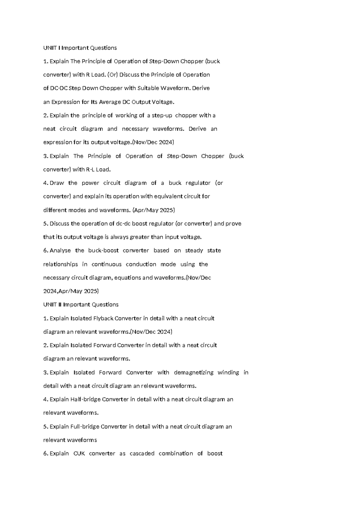 SMPS Important Questions (2024) - Unit I to IV Overview - Studocu