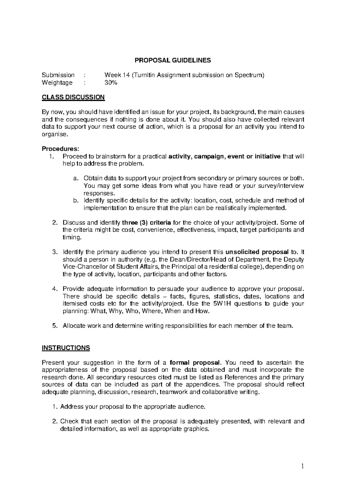 Proposal Guidelines for Project Submission (Week 14) - Studocu