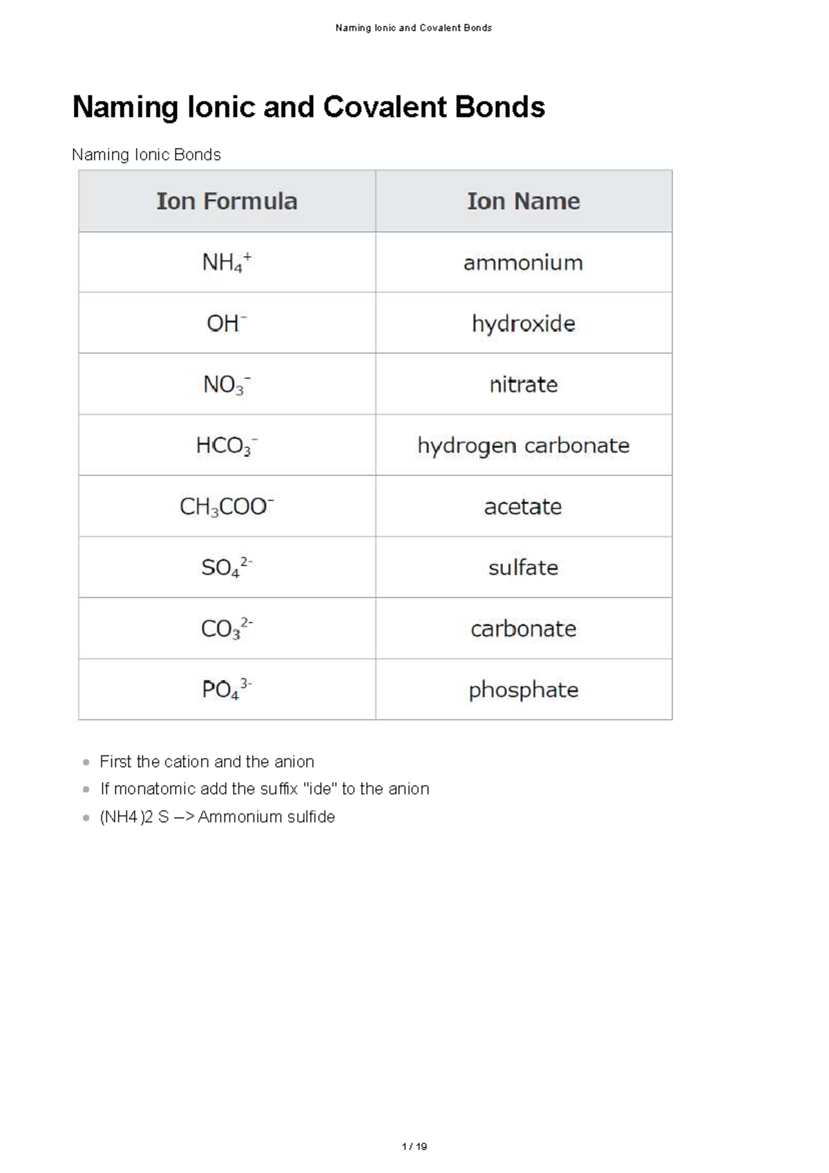 Chemistry Notes: Naming Ionic & Covalent Bonds (SCI 101) - Studocu