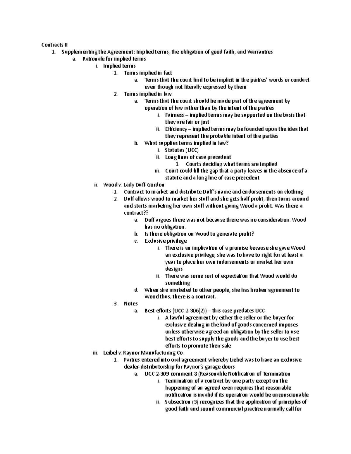 Contracts II Outline - Contracts II 1. Supplementing the Agreement ...