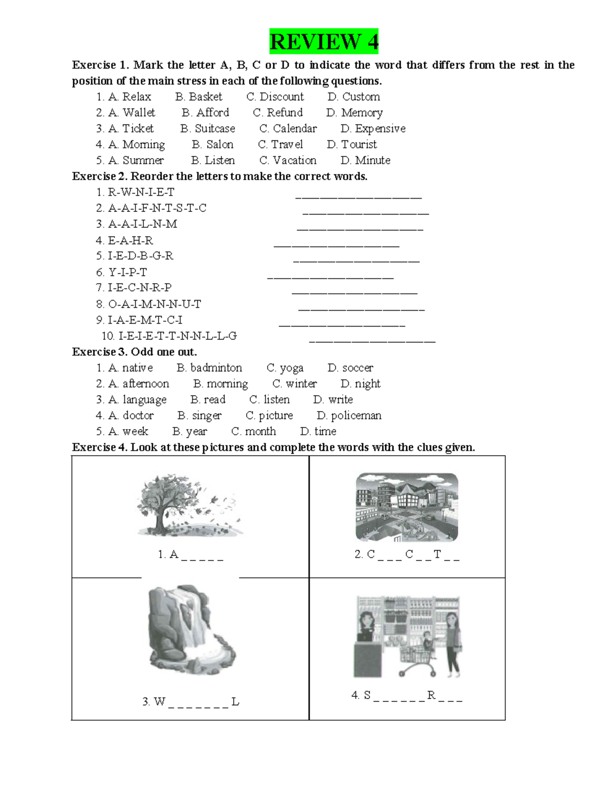 REVIEW 4: Exercises on Vocabulary and Sentence Structure - Studocu