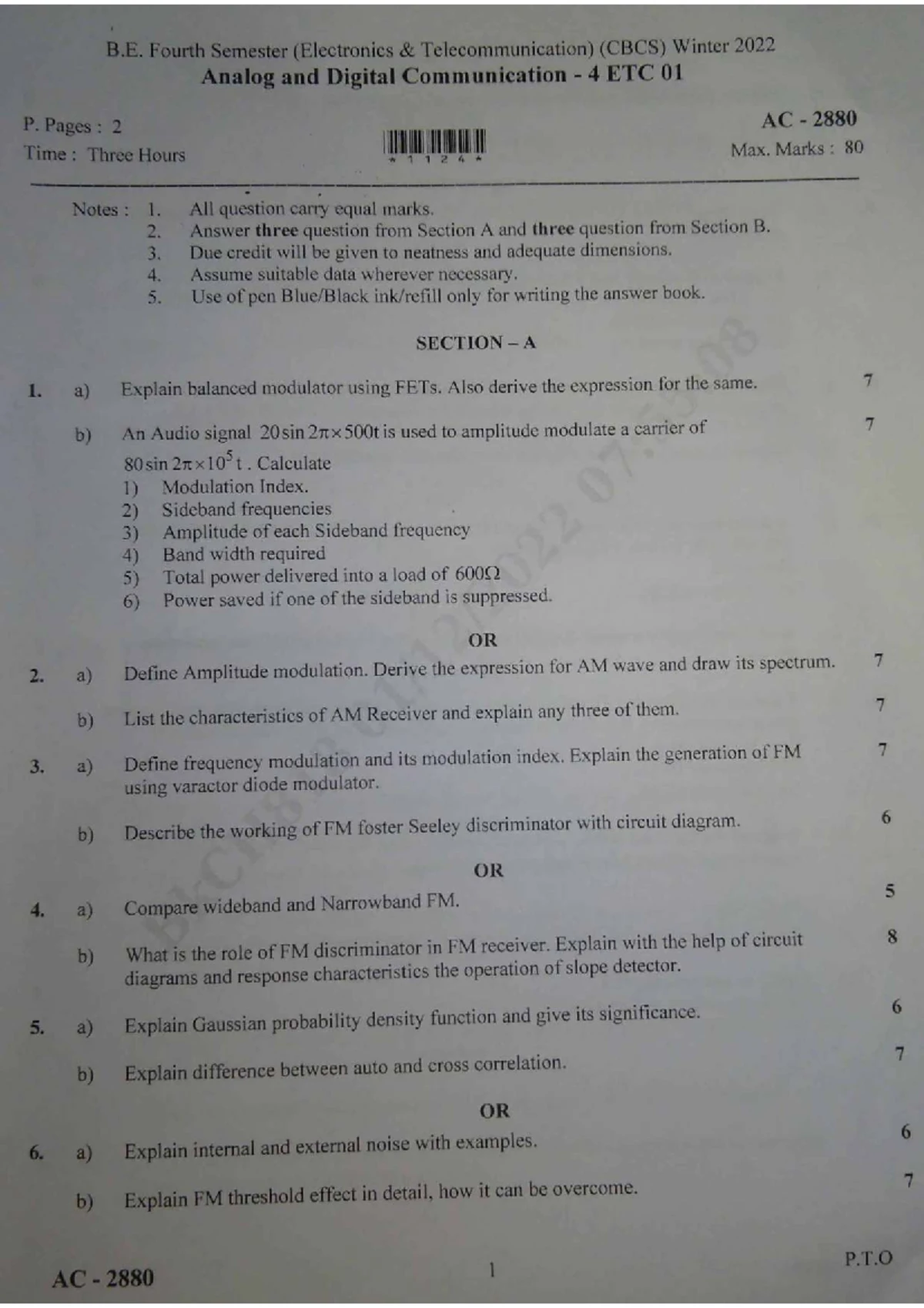 Analog and Digital Communication - 4 ETC 01 P - Summer 2022 Exam Guide ...